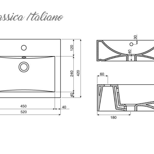 Classica Italiano Art basin keramik kotak cuci tangan Minimalis 51cm