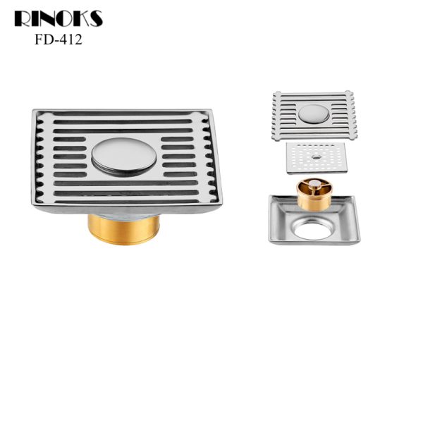FD-412-F32104 copy Saluran pembuangan mesin cuci floor drain RINOKS FD-412 Stainles anti karat 3.0 mm